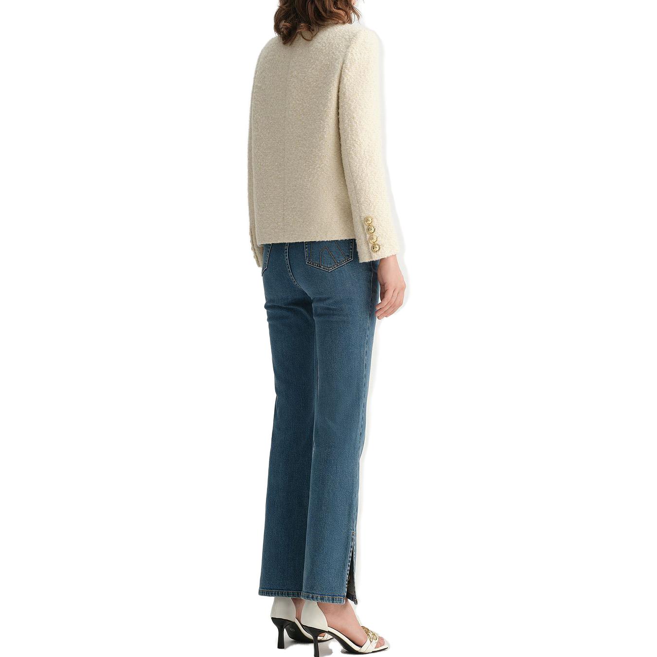 Purchase (Women) KARL LAGERFELD  Beige Solid Color Long Sleeve Button-Up Jacket E37W1544