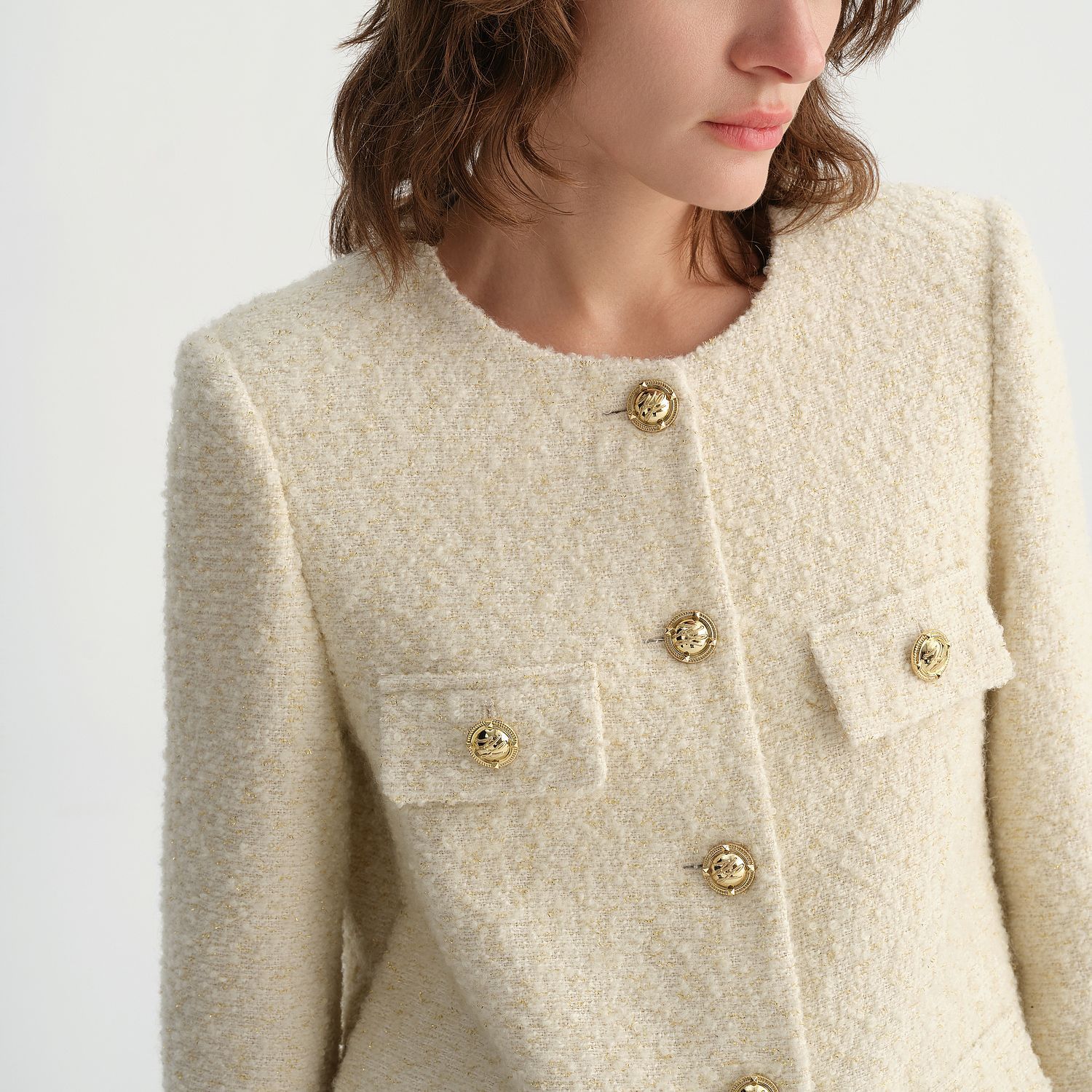 Details for (Women) KARL LAGERFELD  Beige Solid Color Long Sleeve Button-Up Jacket E37W1544