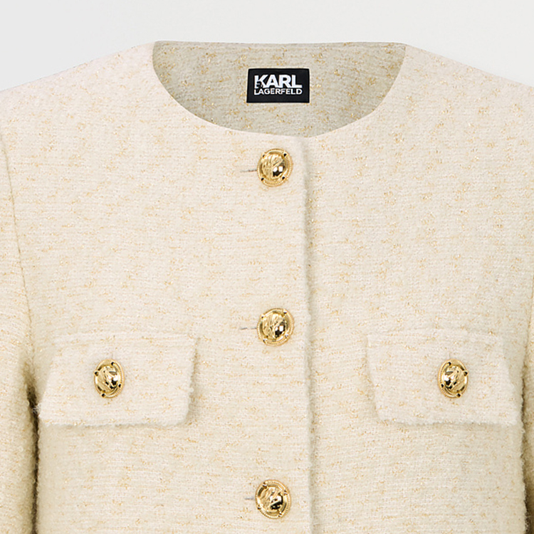 Sizing (Women) KARL LAGERFELD  Beige Solid Color Long Sleeve Button-Up Jacket E37W1544