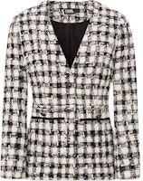 (Women) KARL LAGERFELD Black & White Plaid Tweed V-Neck Jacket. E37W1541-191985 (Women) KARL LAGERFELD Black & White Plaid Tweed V-Neck Jacket. E37W1541-191985