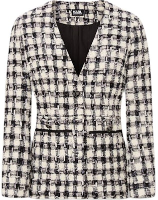 (Women) KARL LAGERFELD Black & White Plaid Tweed V-Neck Jacket. E37W1541-191985 Buy (Women) KARL LAGERFELD Black & White Plaid Tweed V-Neck Jacket. E37W1541-191985