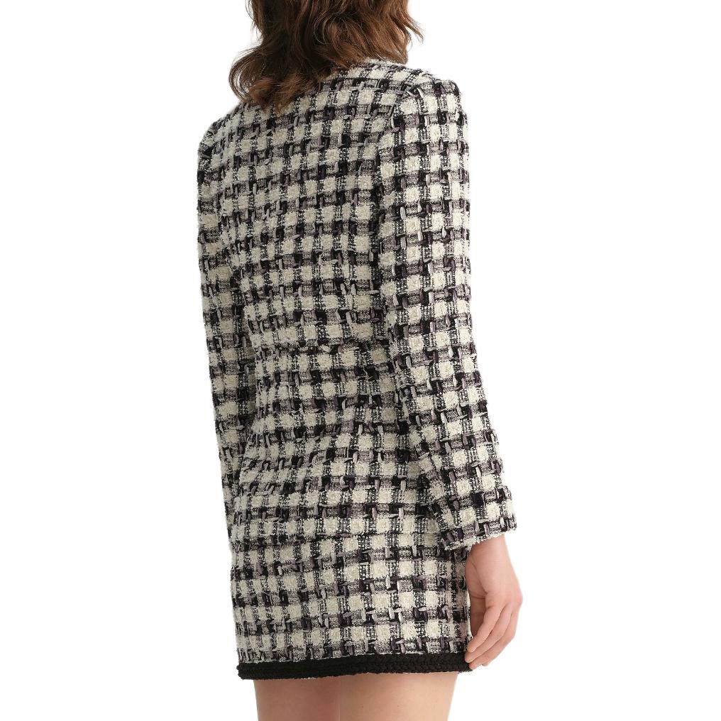 Lookbook (Women) KARL LAGERFELD  Black & White Plaid Tweed V-Neck Jacket. E37W1541-191985