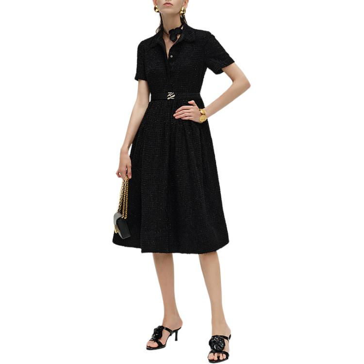 Order (W) KARL LAGERFELD Gaun Hitam A-Line dengan Sabuk Lengan Pendek 241L1312