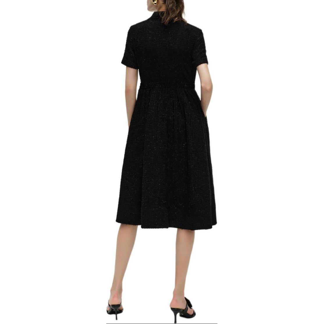 Lookbook (W) KARL LAGERFELD Gaun Hitam A-Line dengan Sabuk Lengan Pendek 241L1312