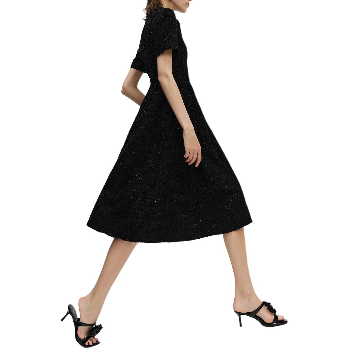 Details for (W) KARL LAGERFELD Gaun Hitam A-Line dengan Sabuk Lengan Pendek 241L1312