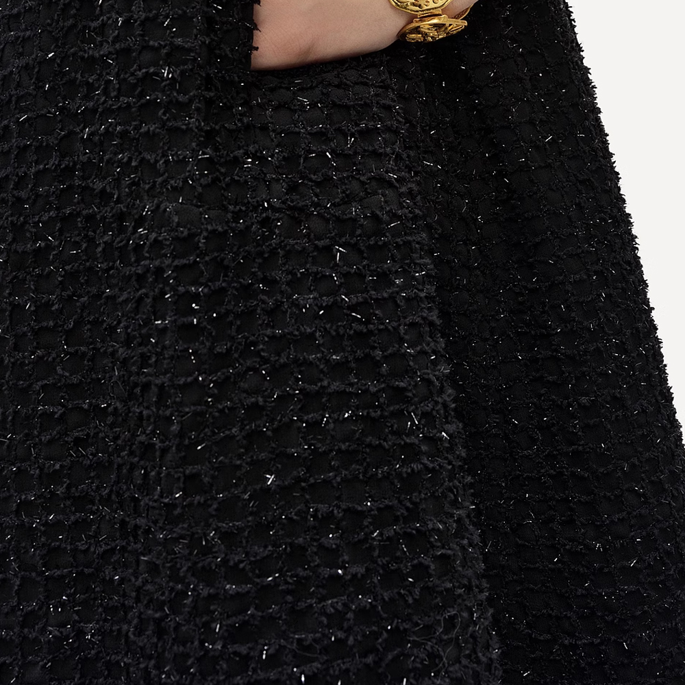 Sizing (W) KARL LAGERFELD Gaun Hitam A-Line dengan Sabuk Lengan Pendek 241L1312