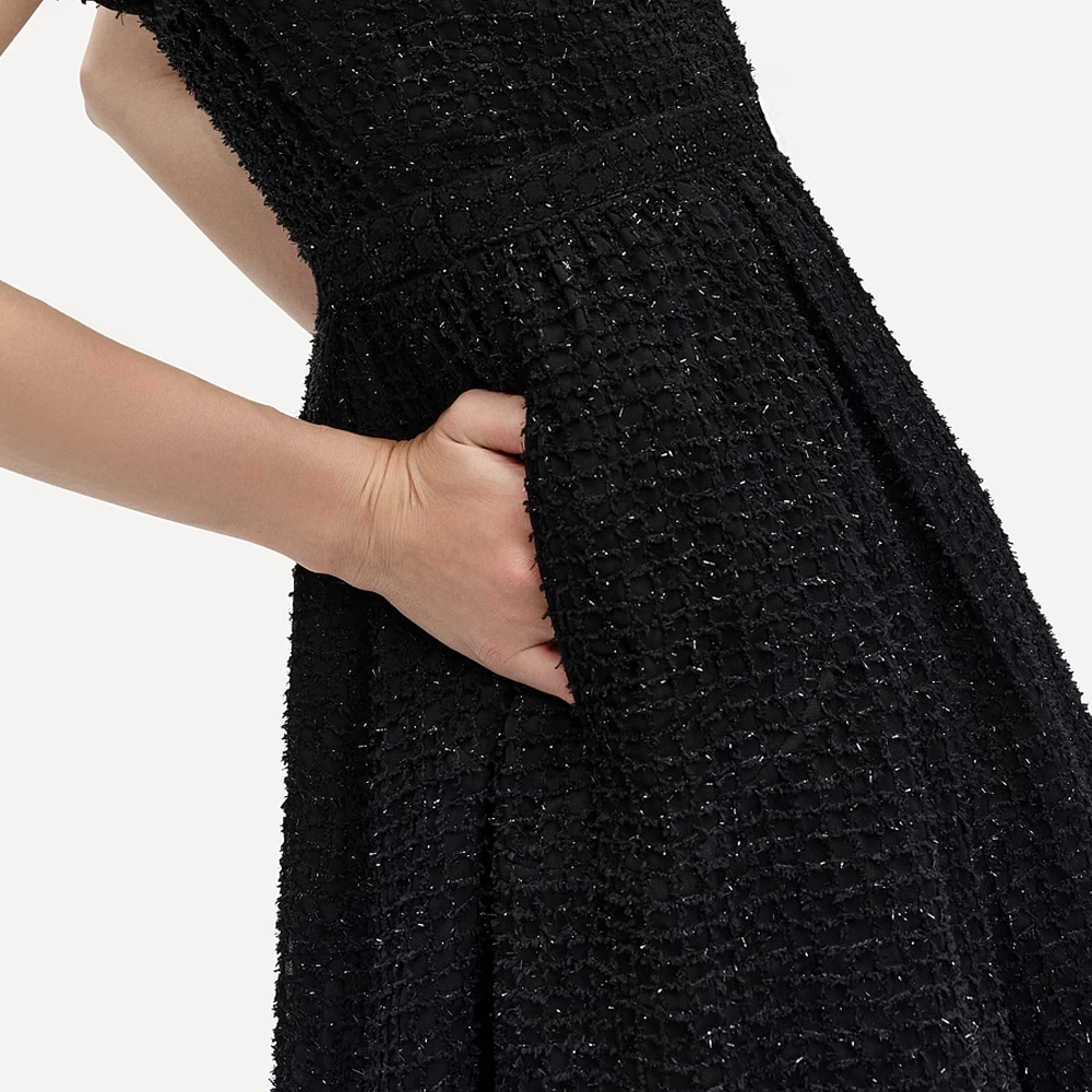 Cheap (W) KARL LAGERFELD Gaun Hitam A-Line dengan Sabuk Lengan Pendek 241L1312