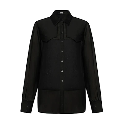 (Women) KARL LAGERFELD Black Business Casual Long Sleeve Button-Up Shirt 241L1647