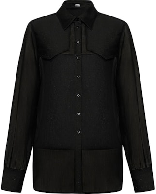 (Women) KARL LAGERFELD Black Business Casual Long Sleeve Button-Up Shirt 241L1647 Order (Women) KARL LAGERFELD Black Business Casual Long Sleeve Button-Up Shirt 241L1647