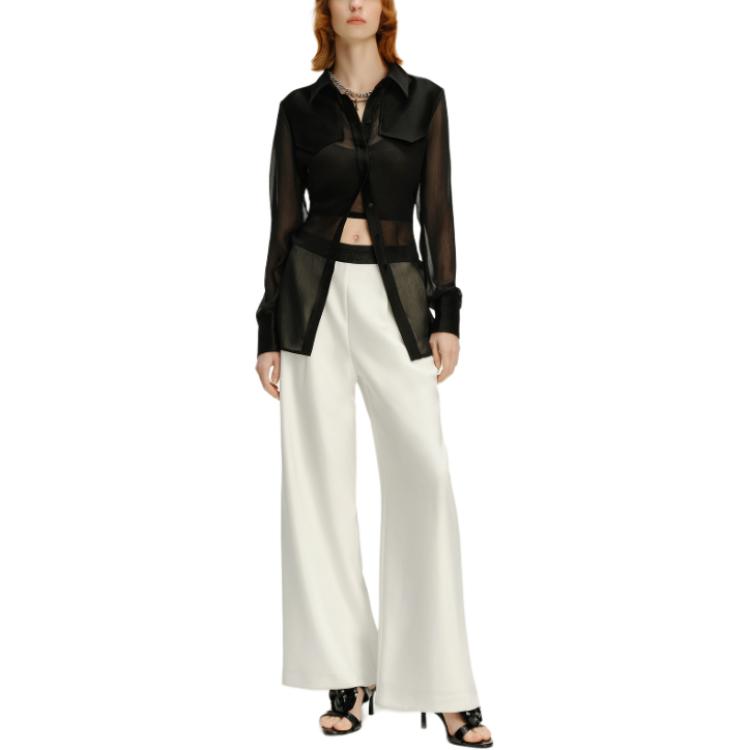 Lookbook (Women) KARL LAGERFELD  Black Business Casual Long Sleeve Button-Up Shirt 241L1647