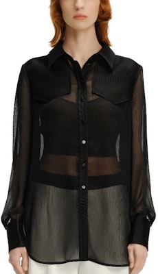 (Women) KARL LAGERFELD Black Business Casual Long Sleeve Button-Up Shirt 241L1647 Sizing (Women) KARL LAGERFELD Black Business Casual Long Sleeve Button-Up Shirt 241L1647