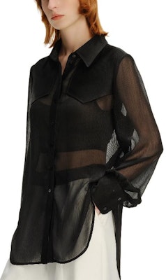 (Women) KARL LAGERFELD Black Business Casual Long Sleeve Button-Up Shirt 241L1647 1