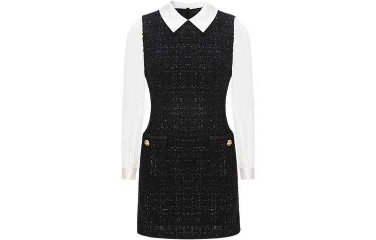 (Women) Karl Lagerfeld  Black Casual Long Sleeve Dress with Contrast Collar. E36W1310