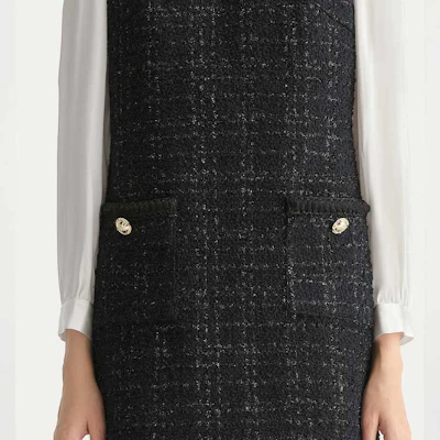 (W) Karl Lagerfeld Gaun Hitam Kasual Lengan Panjang dengan Kerah Kontras. E36W1310 Sizing (W) Karl Lagerfeld Gaun Hitam Kasual Lengan Panjang dengan Kerah Kontras. E36W1310