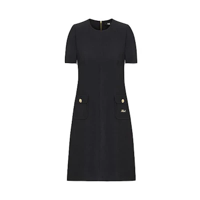 (Women) KARL LAGERFELD Black Casual Short Sleeve Crew Neck Dress E36W1307