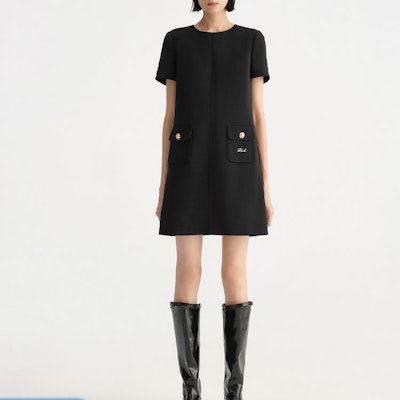 (Women) KARL LAGERFELD Black Casual Short Sleeve Crew Neck Dress E36W1307 Lookbook (Women) KARL LAGERFELD Black Casual Short Sleeve Crew Neck Dress E36W1307