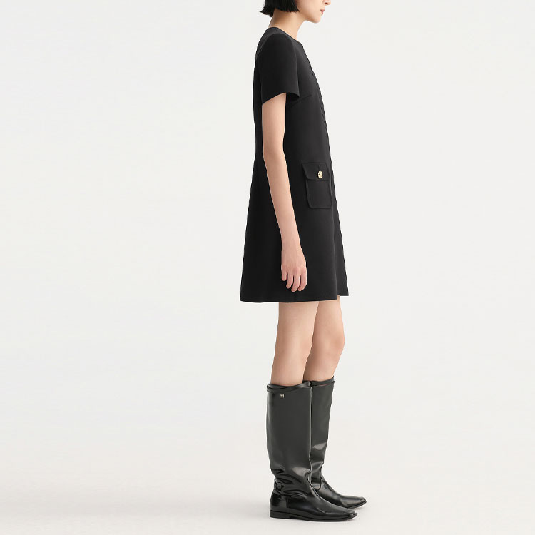 Purchase (Women) KARL LAGERFELD  Black Casual Short Sleeve Crew Neck Dress E36W1307