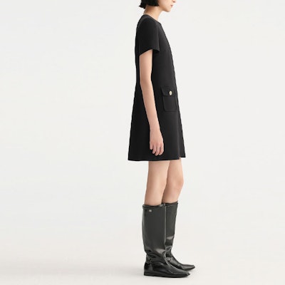 (Women) KARL LAGERFELD Black Casual Short Sleeve Crew Neck Dress E36W1307 Purchase (Women) KARL LAGERFELD Black Casual Short Sleeve Crew Neck Dress E36W1307