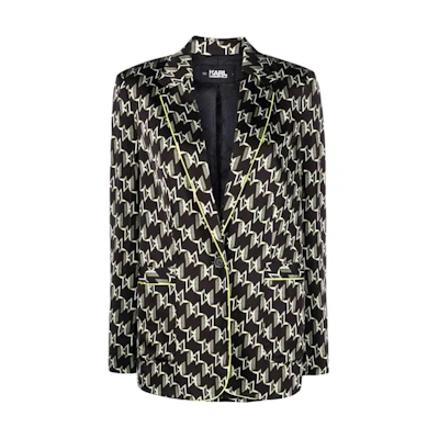 (Women) KARL LAGERFELD Black Colorblock Logo Print Long Sleeve Blazer Jacket. 225W1406P91