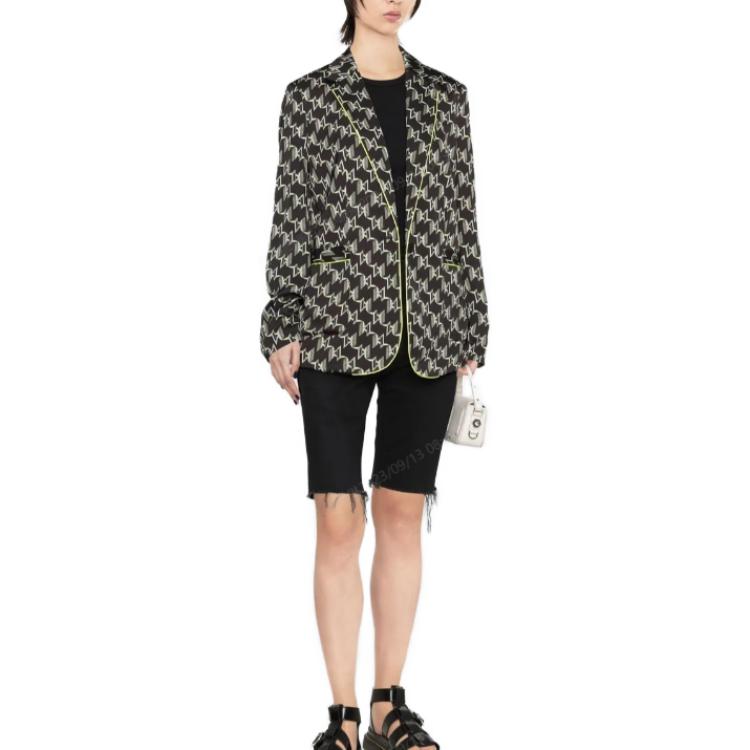 Lookbook (Women) KARL LAGERFELD  Black Colorblock Logo Print Long Sleeve Blazer Jacket. 225W1406P91