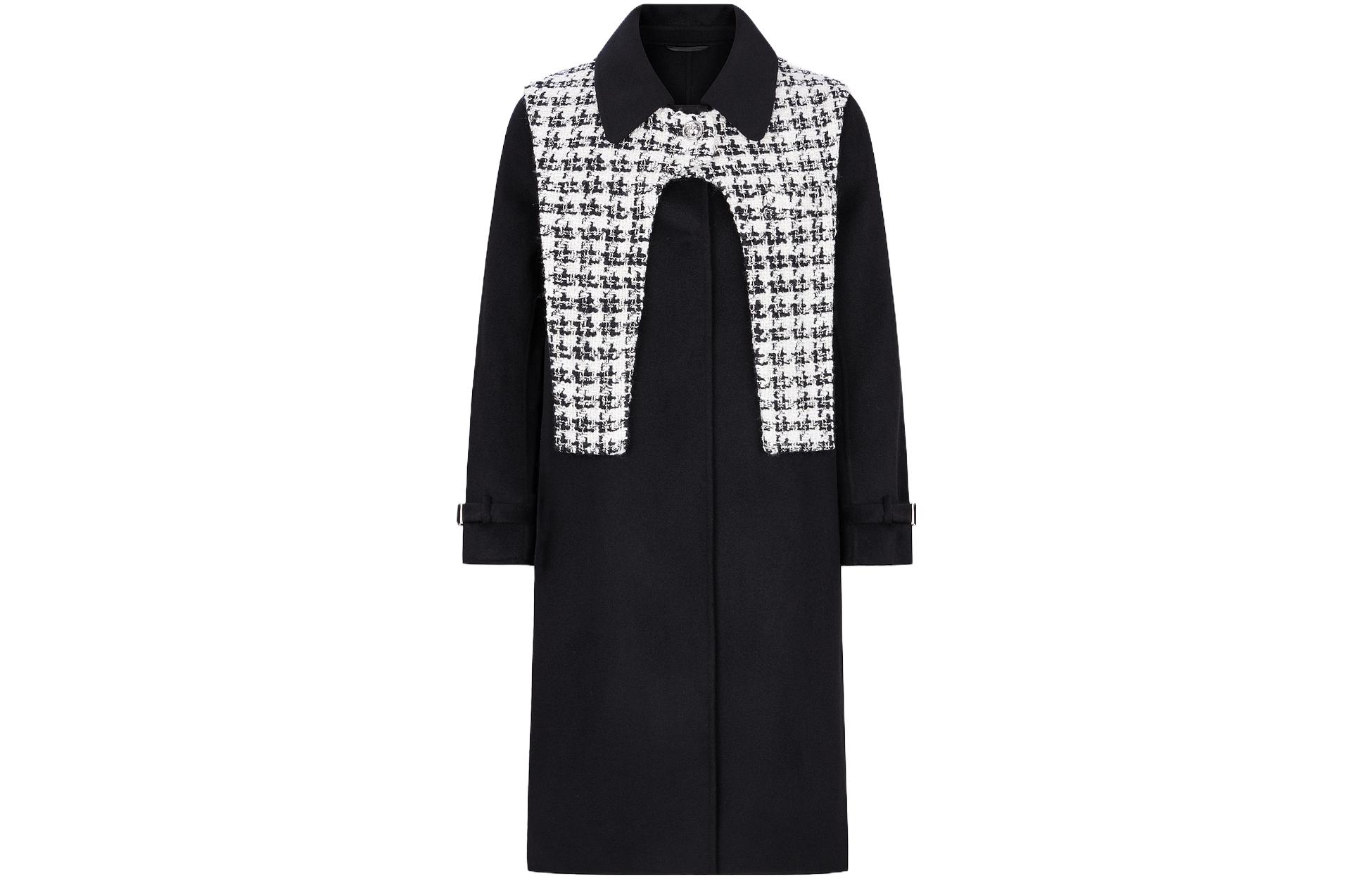 (Women) KARL LAGERFELD  Black Colorblock Long Sleeve Single-Breasted Coat E37W1502