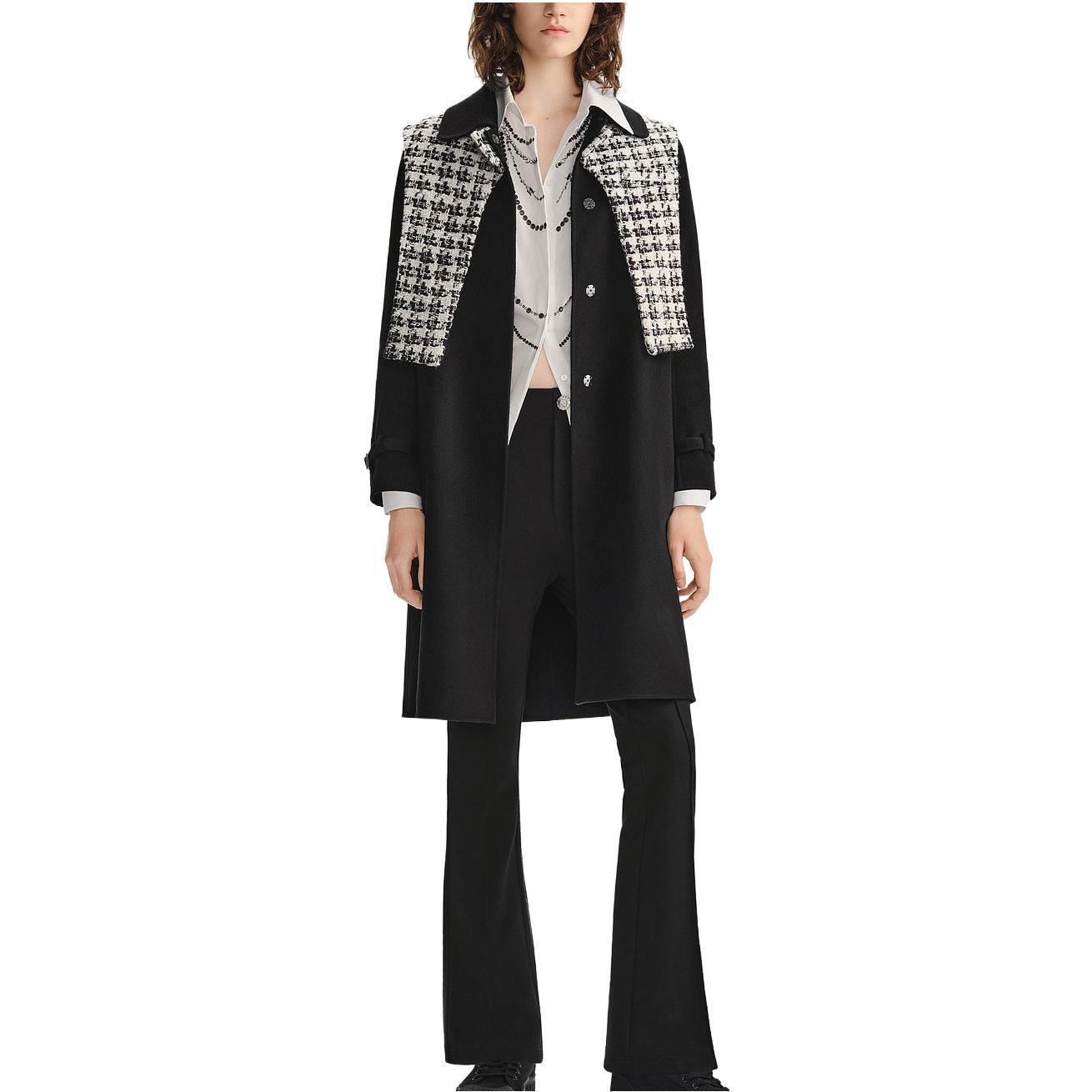Lookbook (Women) KARL LAGERFELD  Black Colorblock Long Sleeve Single-Breasted Coat E37W1502
