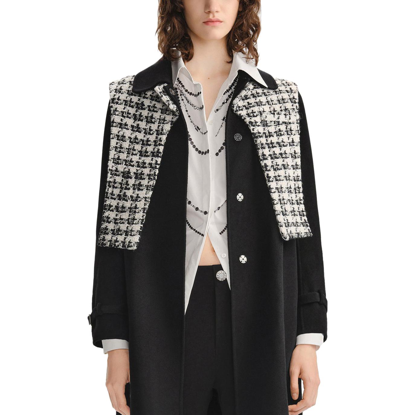 Details for (Women) KARL LAGERFELD  Black Colorblock Long Sleeve Single-Breasted Coat E37W1502