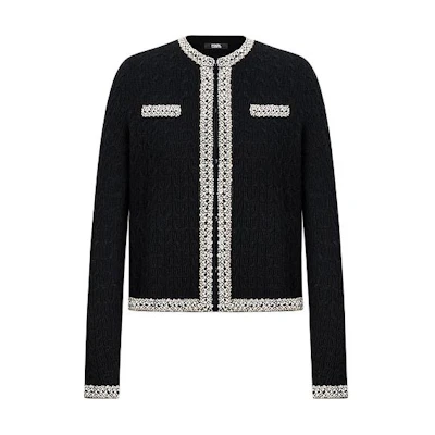 (Women) KARL LAGERFELD Black Colorblock Short Knit Cardigan Luxury Streetwear. 241E2064