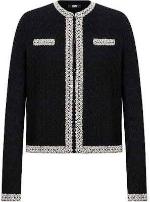 (Women) KARL LAGERFELD Black Colorblock Short Knit Cardigan Luxury Streetwear. 241E2064 Order (Women) KARL LAGERFELD Black Colorblock Short Knit Cardigan Luxury Streetwear. 241E2064