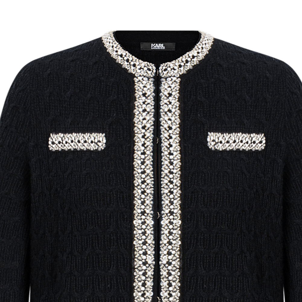 Sizing (Women) KARL LAGERFELD  Black Colorblock Short Knit Cardigan Luxury Streetwear. 241E2064