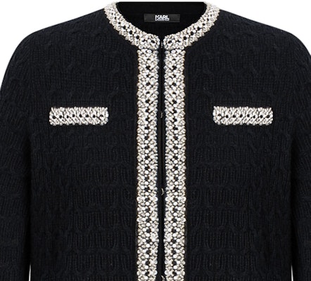 (Women) KARL LAGERFELD Black Colorblock Short Knit Cardigan Luxury Streetwear. 241E2064 Sizing (Women) KARL LAGERFELD Black Colorblock Short Knit Cardigan Luxury Streetwear. 241E2064