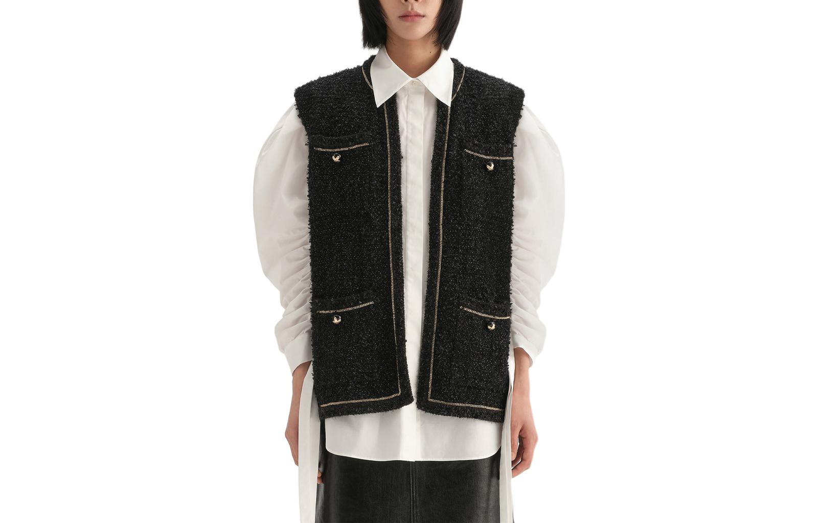 Order (Women) KARL LAGERFELD  Black Colorblock Striped Button-Down Vest 236L2035