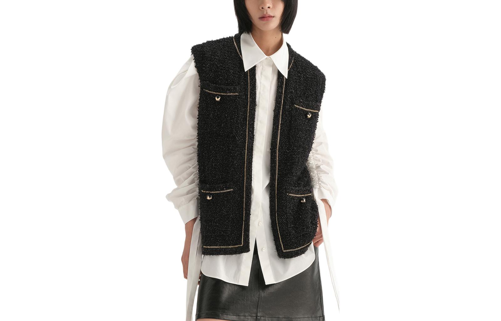 Lookbook (Women) KARL LAGERFELD  Black Colorblock Striped Button-Down Vest 236L2035