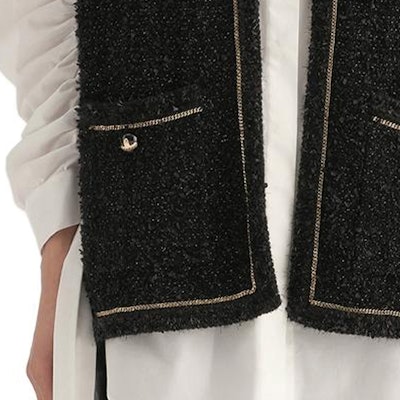 (Women) KARL LAGERFELD Black Colorblock Striped Button-Down Vest 236L2035 Cheap (Women) KARL LAGERFELD Black Colorblock Striped Button-Down Vest 236L2035