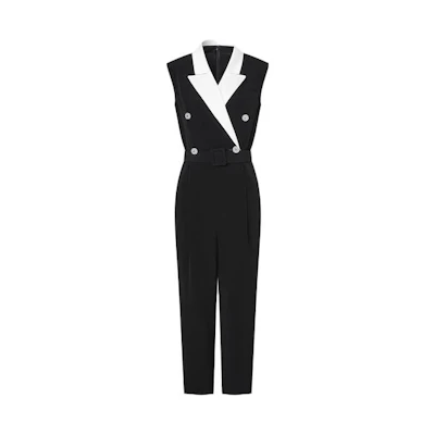 (Women) KARL LAGERFELD Black Contrast Double-Breasted Straight Jumpsuit. 221L1325