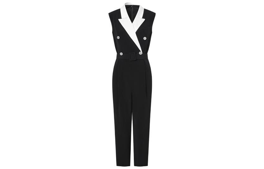 Order (W) KARL LAGERFELD Jumpsuit Hitam Double-Breasted Bergaya Moden. 221L1325