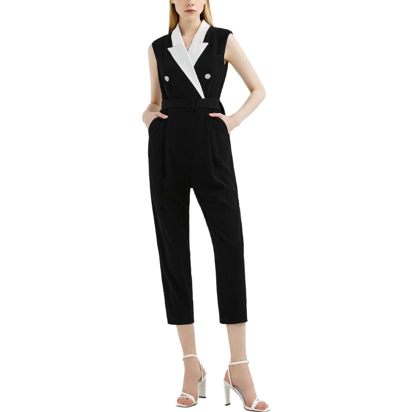 Shop (W) KARL LAGERFELD Jumpsuit Hitam Double-Breasted Bergaya Moden. 221L1325