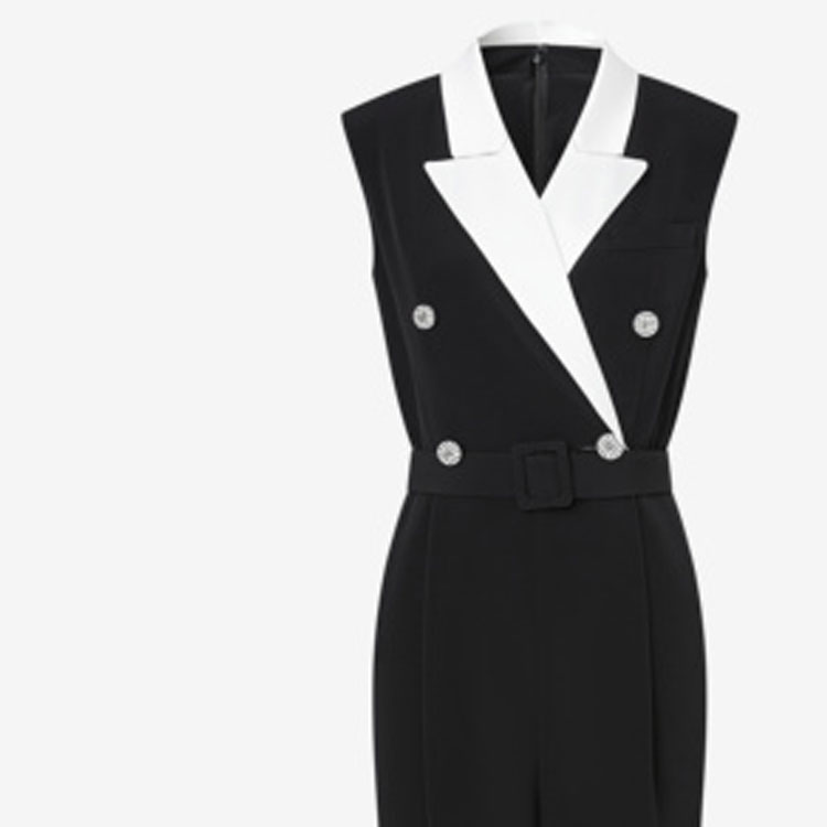 Details for (W) KARL LAGERFELD Jumpsuit Hitam Double-Breasted Bergaya Moden. 221L1325