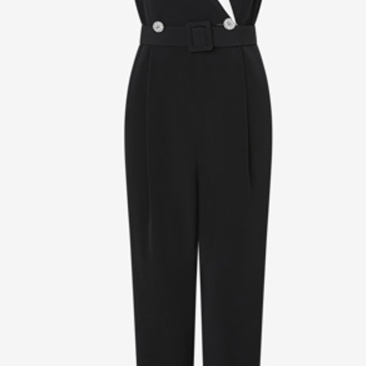 Sizing (W) KARL LAGERFELD Jumpsuit Hitam Double-Breasted Bergaya Moden. 221L1325