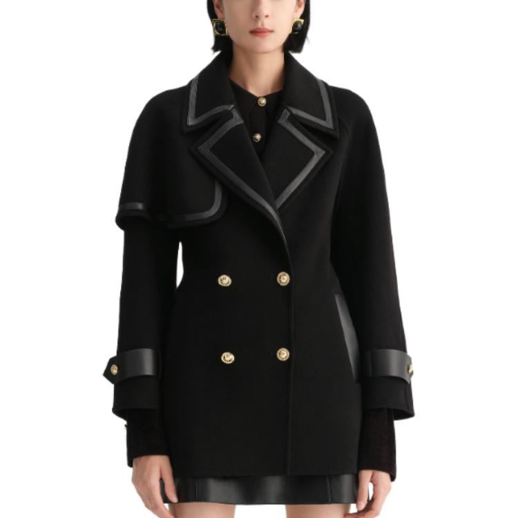 Lookbook (Women) KARL LAGERFELD  Black Double-Breasted Belted Patchwork Coat E37W1503