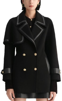 (W) KARL LAGERFELD Mantel Hitam Double-Breasted Sabuk Patchwork. E37W1503 Lookbook (W) KARL LAGERFELD Mantel Hitam Double-Breasted Sabuk Patchwork. E37W1503