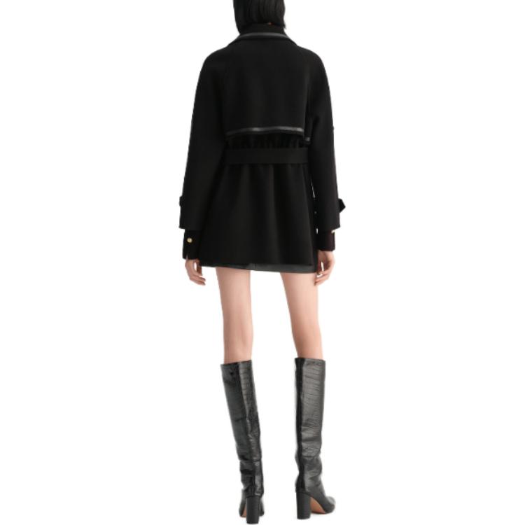 Shop (Women) KARL LAGERFELD  Black Double-Breasted Belted Patchwork Coat E37W1503