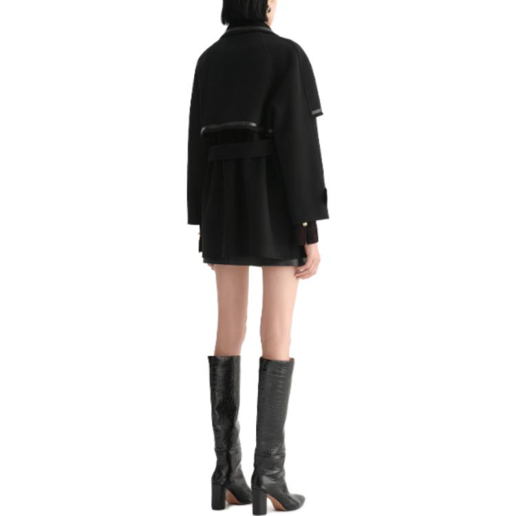 Purchase (Women) KARL LAGERFELD  Black Double-Breasted Belted Patchwork Coat E37W1503