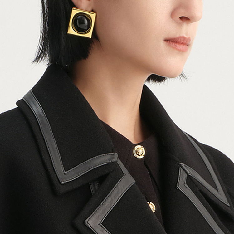 Details for (Women) KARL LAGERFELD  Black Double-Breasted Belted Patchwork Coat E37W1503