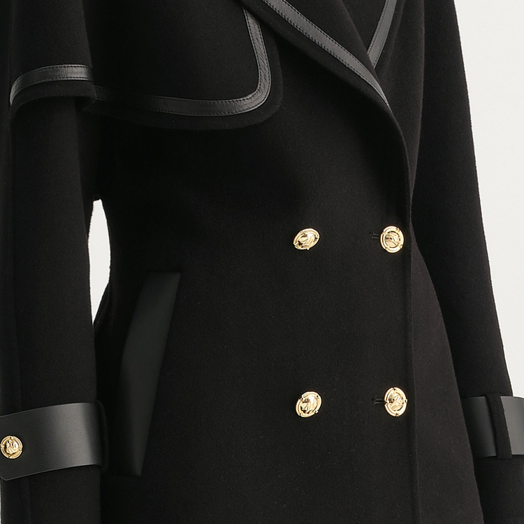 Sizing (Women) KARL LAGERFELD  Black Double-Breasted Belted Patchwork Coat E37W1503