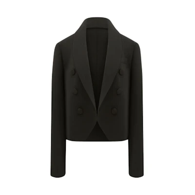 (Women) KARL LAGERFELD Black Double-Breasted Short Blazer with Notched Lapel 231L1435