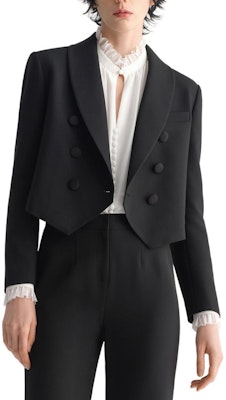 (Women) KARL LAGERFELD Black Double-Breasted Short Blazer with Notched Lapel 231L1435 Lookbook (Women) KARL LAGERFELD Black Double-Breasted Short Blazer with Notched Lapel 231L1435