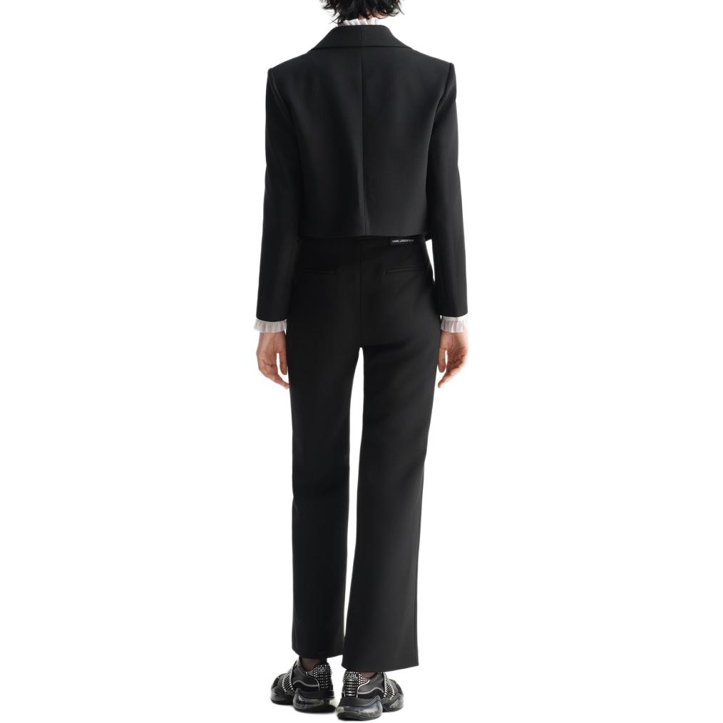 Shop (Women) KARL LAGERFELD  Black Double-Breasted Short Blazer with Notched Lapel 231L1435