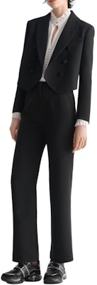 (Women) KARL LAGERFELD Black Double-Breasted Short Blazer with Notched Lapel 231L1435 Purchase (Women) KARL LAGERFELD Black Double-Breasted Short Blazer with Notched Lapel 231L1435