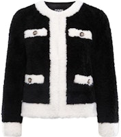 (Women) KARL LAGERFELD Black Faux Fur Long Sleeve Top with Contrast Pocket 226L1933999 (Women) KARL LAGERFELD Black Faux Fur Long Sleeve Top with Contrast Pocket 226L1933999